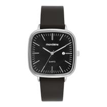 Relogio Mondaine Masculino prateado prata quadrado pulseira de couro preto minimalista calendario 36001G0MVNH2 original