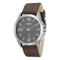 Relogio mondaine masculino prateado pulseira de couro marrom