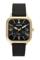Relogio mondaine masculino quadrado couro preto calendario