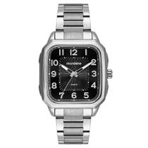 Relógio Mondaine masculino quadrado prata preto de aço com numeros 32564G0MVNE2