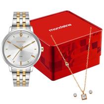 Relogio Mondaine Misto Prateado e Dourado Medio Feminino + Kit Semi joia Relogio Mondaine Misto Prateado e Dourado Medio Feminino + Kit Semi joia