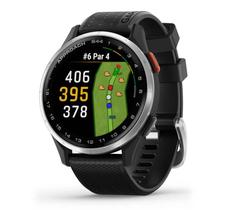 Relógio Monitor Cardíaco de Pulso com GPS Garmin Approach S44 (2025) Prata com pulseira de silicone preta 43mm