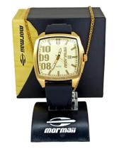 Relógio Mormaii Masculino Quadrado Dourado Pulseira Borracha MOVX42EAD/5X