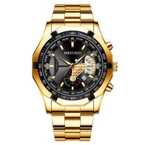 Relógio MREURIO Masculino Quartzo Dourado Pulseira Aço Inox