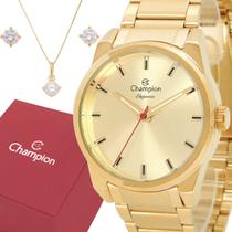 Relógio Mulher Champion Original Analógico Dourado Kit Joias Cor Do Fundo Branco