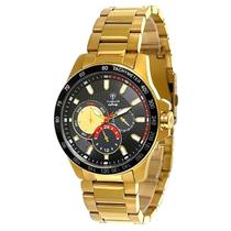 Relógio MultiFunção Masculino Tuguir Analógico Infinity TGI37045 Dourado e Preto