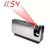 Relogio multifuncional projetor de horas despertador alarme espelhado