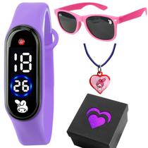 relogio my melody infantil led + colar + caixa + oculos sol led proteção uv strass prova dagua social ajustavel presente relogio my melody infantil led + colar + caixa + oculos sol led proteção uv strass prova dagua social ajustavel presente