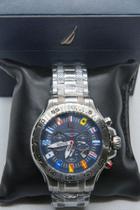 Relógio Nautica N20503G Prata e Azul com Bandeiras Cronografo Aço