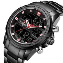 Relógio Naviforce 9138 Preto masculino digital e analogico social inox original casual