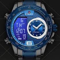 Relógio Naviforce 9199 Azul/Prata Analógico/Digital Super Luxo + Caixa Estojo