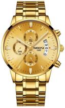 Relógio Nibosi 2309 Dourado Em Aço Inoxidável Cronógrado funcional e Estojo Original