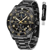 Relógio OLEVS Black Chronograph Moon Phase Stainless Steel Masculino