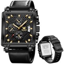 Relógio OLEVS Black Chronograph Square Leather para homens