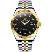 Relógio OLEVS Black Dial para homens em aço inoxidável de dois tons Relógio OLEVS Black Dial para homens em aço inoxidável de dois tons
