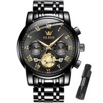 Relógio OLEVS Black Fashion Chronograph em aço inoxidável para homens