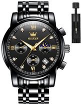 Relógio OLEVS Black Moon Phase Masculino - Aço Inoxidável