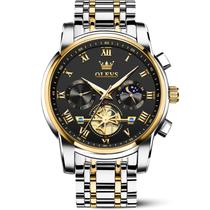 Relógio OLEVS Black Silver em aço inoxidável para homens Moon Phase