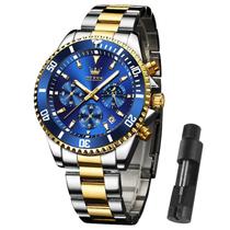 Relógio OLEVS Blue Stainless Steel para homens com cronógrafo de data