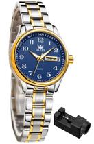Relógio OLEVS Blue Women Business Dress Dourado em Aço Inoxidável Relógio OLEVS Blue Women Business Dress Dourado em Aço Inoxidável