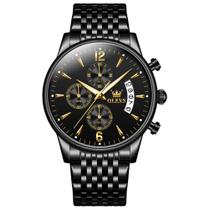 Relógio OLEVS Chronograph Black Gold Dial em Aço Inoxidável