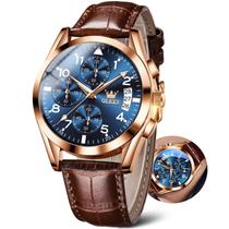 Relógio OLEVS Chronograph Leather para homens com data e resistência à água