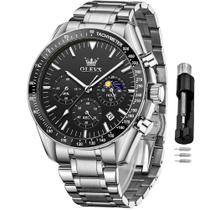 Relógio OLEVS Chronograph Moon Phase Quartz para homens prateado