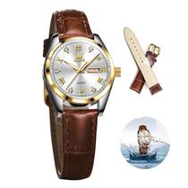 Relógio OLEVS Classic Leather para mulheres impermeável marrom