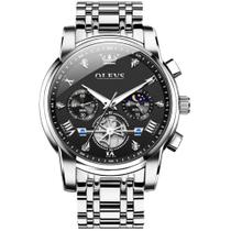 Relógio OLEVS Classic Luxury Black Big Face Silver para homens