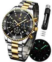 Relógio OLEVS cronógrafo de aço inoxidável de dois tons para homens