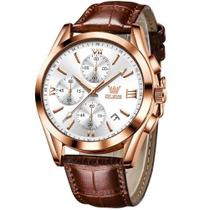 Relógio OLEVS: cronógrafo luminoso impermeável em couro masculino Relógio OLEVS: cronógrafo luminoso impermeável em couro masculino