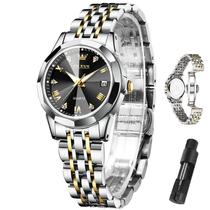 Relógio OLEVS Elegant Dress Black Diamond Quartz para mulheres