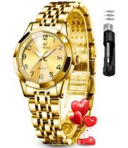 Relógio OLEVS Feminino - Estilo Fashion com Diamantes Dourados