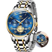 Relógio OLEVS Gold Blue Chronograph em aço inoxidável de dois tons