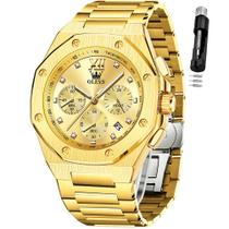 Relógio OLEVS Gold Chronograph em aço inoxidável 42mm para homens
