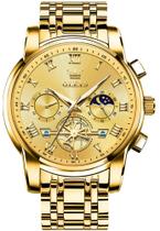 Relógio OLEVS Gold Chronograph em aço inoxidável impermeável