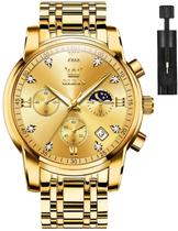 Relógio OLEVS Gold Chronograph em aço inoxidável para homens 30m