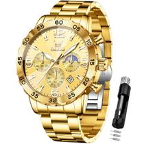 Relógio OLEVS Gold Chronograph em aço inoxidável para homens
