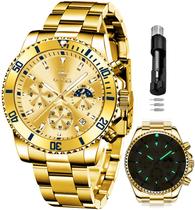 Relógio OLEVS Gold Chronograph Moon Phase para homens em aço inoxidável Relógio OLEVS Gold Chronograph Moon Phase para homens em aço inoxidável