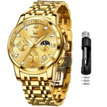 Relógio OLEVS Gold Chronograph Moon Phase Stainless Steel Masculino