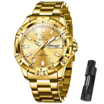 Relógio OLEVS Gold em aço inoxidável impermeável para homens 30m