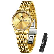 Relógio OLEVS Gold em aço inoxidável impermeável para mulheres