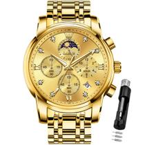 Relógio OLEVS Gold Moon Phase, vestido de luxo para homens, impermeável
