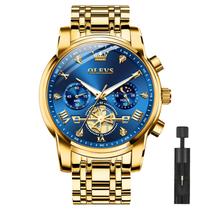 Relógio OLEVS Gold para homens Big Face em aço inoxidável impermeável