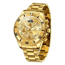 Relógio OLEVS Gold para homens Moon Phase em aço inoxidável 43 mm