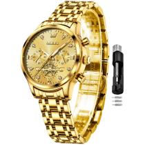 Relógio OLEVS Gold para mulheres, quartzo analógico, aço inoxidável