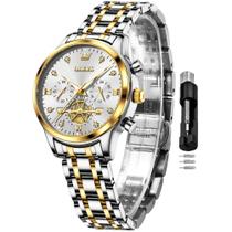 Relógio OLEVS Luxury Diamond feminino prateado em aço inoxidável Relógio OLEVS Luxury Diamond feminino prateado em aço inoxidável