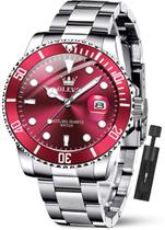 Relógio OLEVS Luxury Dress Red Big Face Silver para homens