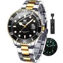 Relógio OLEVS Masculino - Aço Inoxidável, Dourado e Preto, à Prova D'Água
