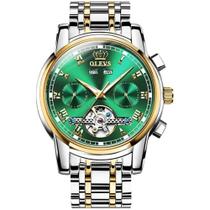 Relógio Olevs Masculino Automático Caixa Suíça Prata e Verde